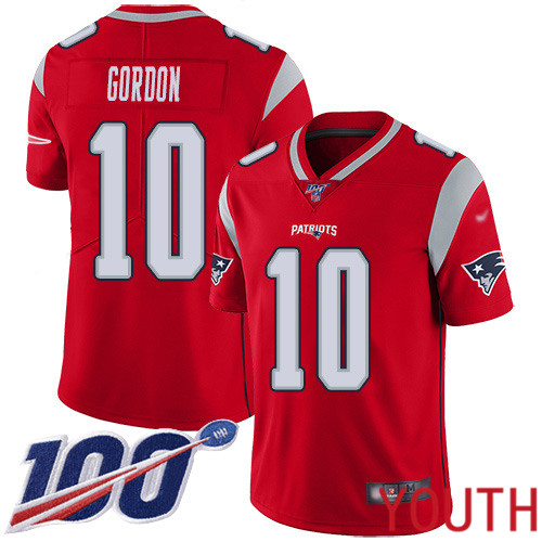 New England Patriots Football #10 100th Season Inverted Limited Red Youth Josh Gordon NFL Jersey